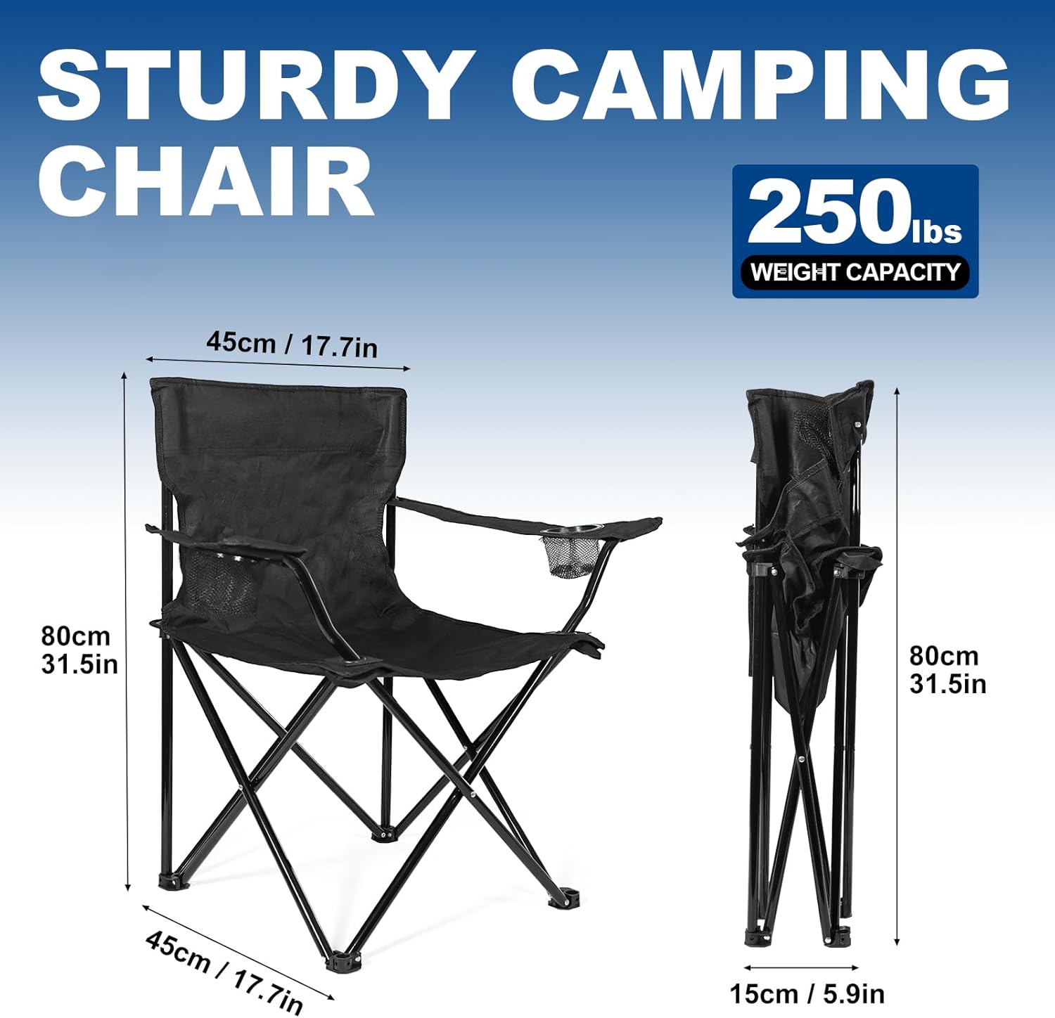 Portable Folding Camping Chair Lightweight Outdoor Foldable Chair with Carry Bag – Heavy Duty Fishing Chair for Camping, Hiking, Picnic, BBQ, Beach, Garden & Travel – Strong Steel Frame, Compact & Easy to Carry
