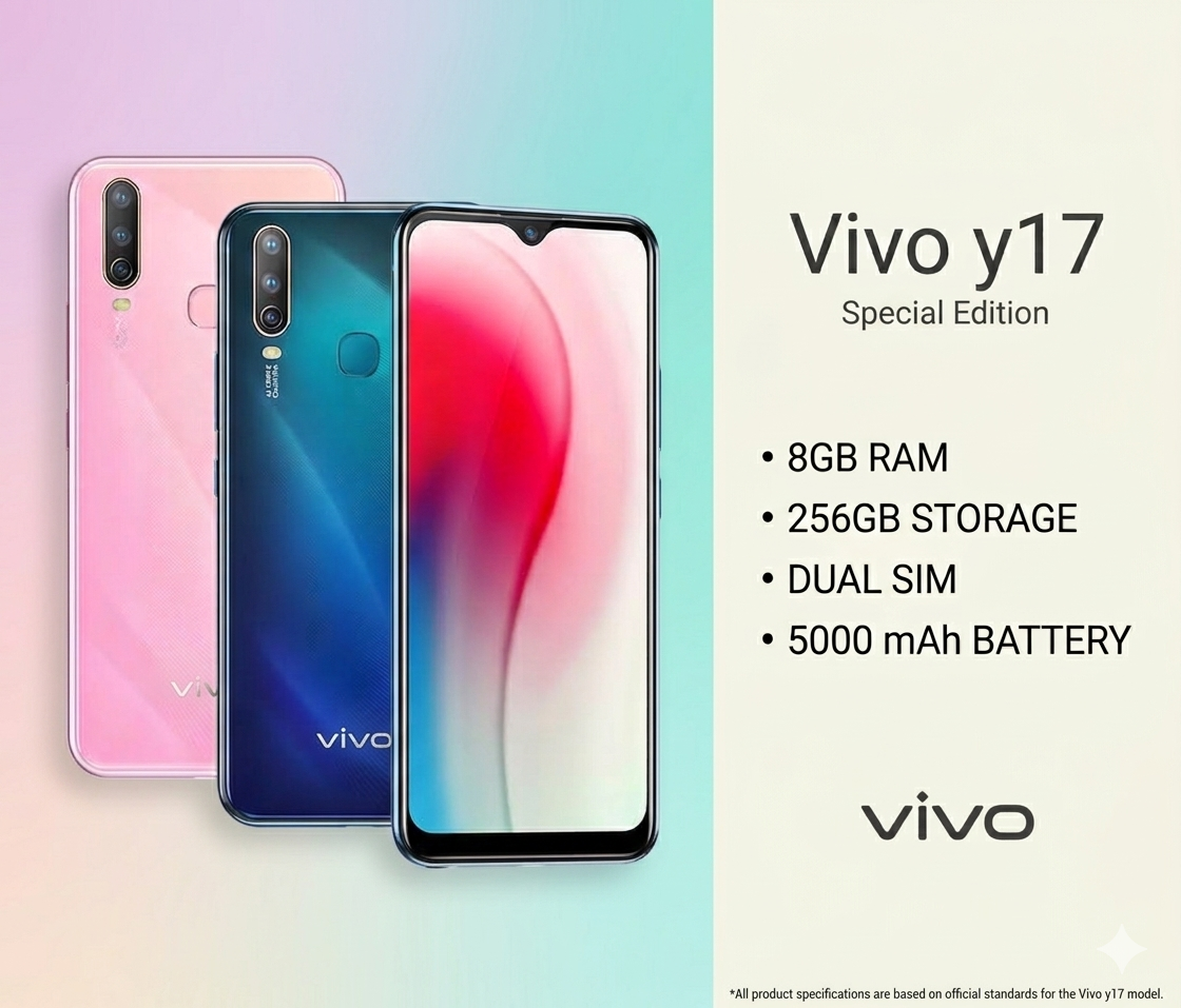 Vivo Y17 PTA Approved Original Mobile Phone | 8GB RAM 256GB ROM | 5000mAh Battery | Dual SIM | Fingerprint | Android Smartphone | Global Variant | Like New | Box Charger Handsfree Included | Installment Available | Best Budget Phone in Pakistan
