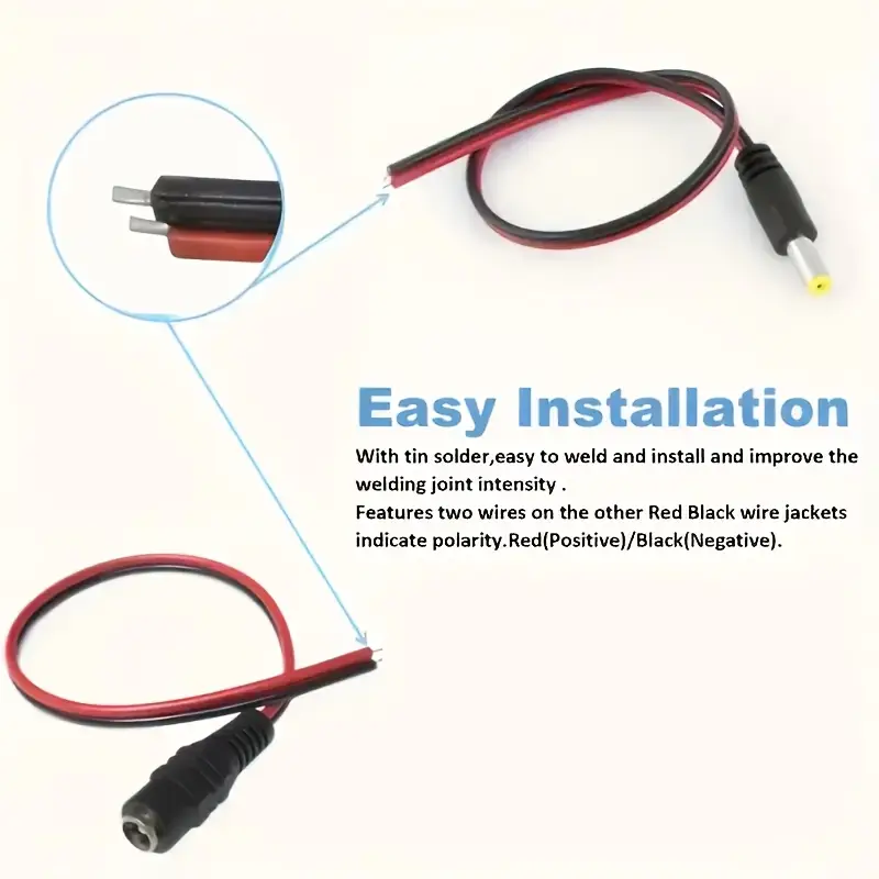 5 Pairs DC Power Plug and Socket Cable (5 Pcs Plug 5 Pcs Socket) 2.1mm X 5.5mm Jack Cable Wire Line Adapter Male Female DC Pigtail Connectors For CCTV Security Camera , Router and DIY project