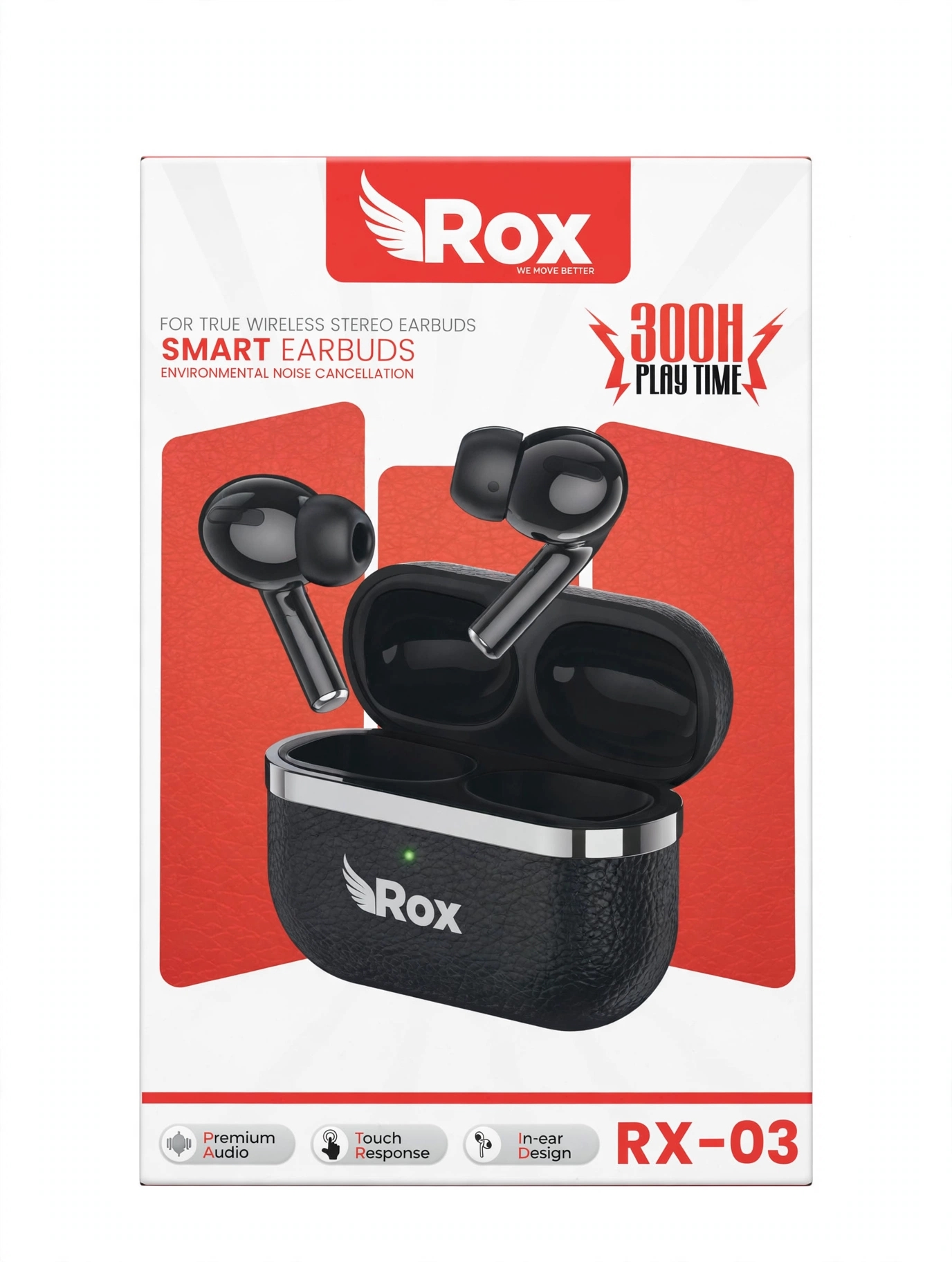Rox RX-03 Wireless Earbuds 300H Playtime ENC Noise Cancellation Bluetooth 5.4 -