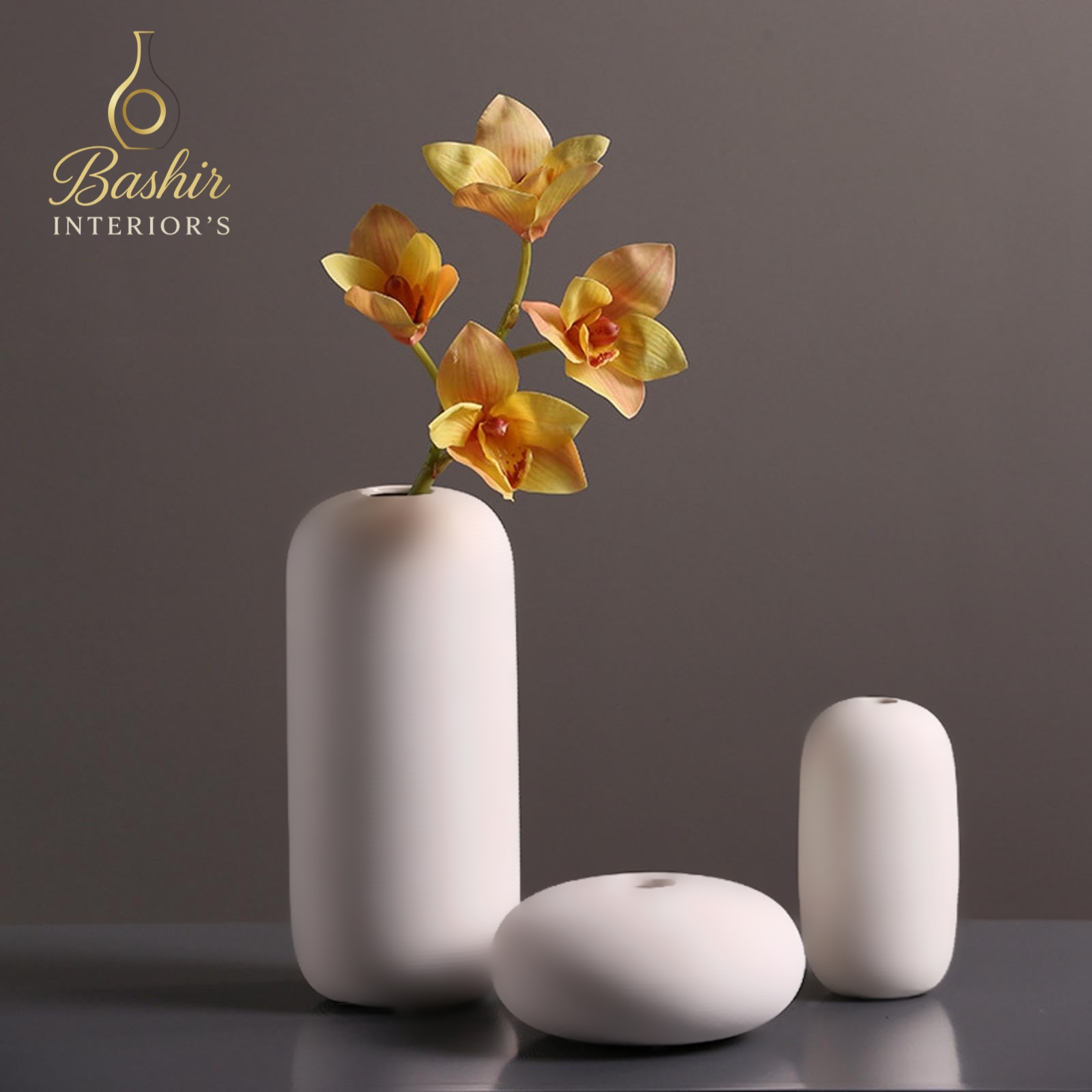 Set of 3 Handmade Ceramic & Gypsum Vases – Modern Matte Finish | Interior Home Décor