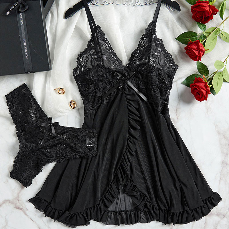 2-Piece Plus Size Triangle Panty Set Women's Night Dress Sensual Female Lingerie Curve Nightdress Transparent Underwear Briefs night dress for girls