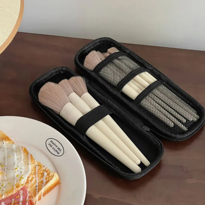 1pc Black Cosmetic Bag Waterproof Double Zipper Makeup Brushes Case Women Storage Bags Portable Travel Brush Holder Makeup Case