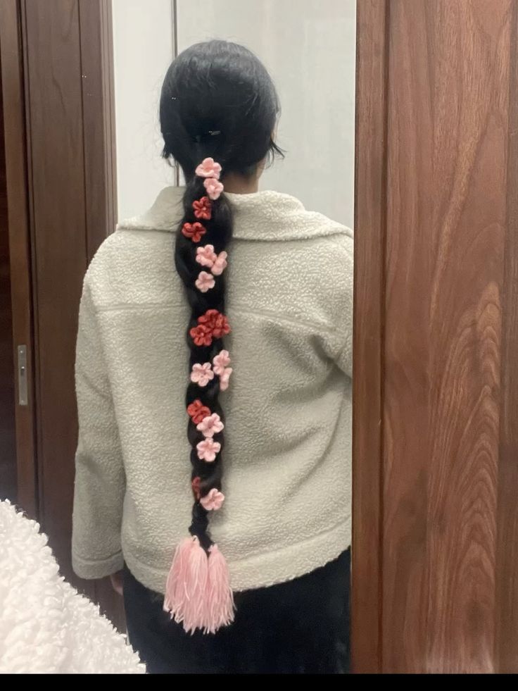 CROCHET BEAUTIFUL FLOWER HAIR BRAID TASSELS -HANDMADE CROCHET PRANDA/PARANDA FOR GIRLS / HAIR ACCESSORIES / 16 to 17 INCHES -FASHION / urban crate