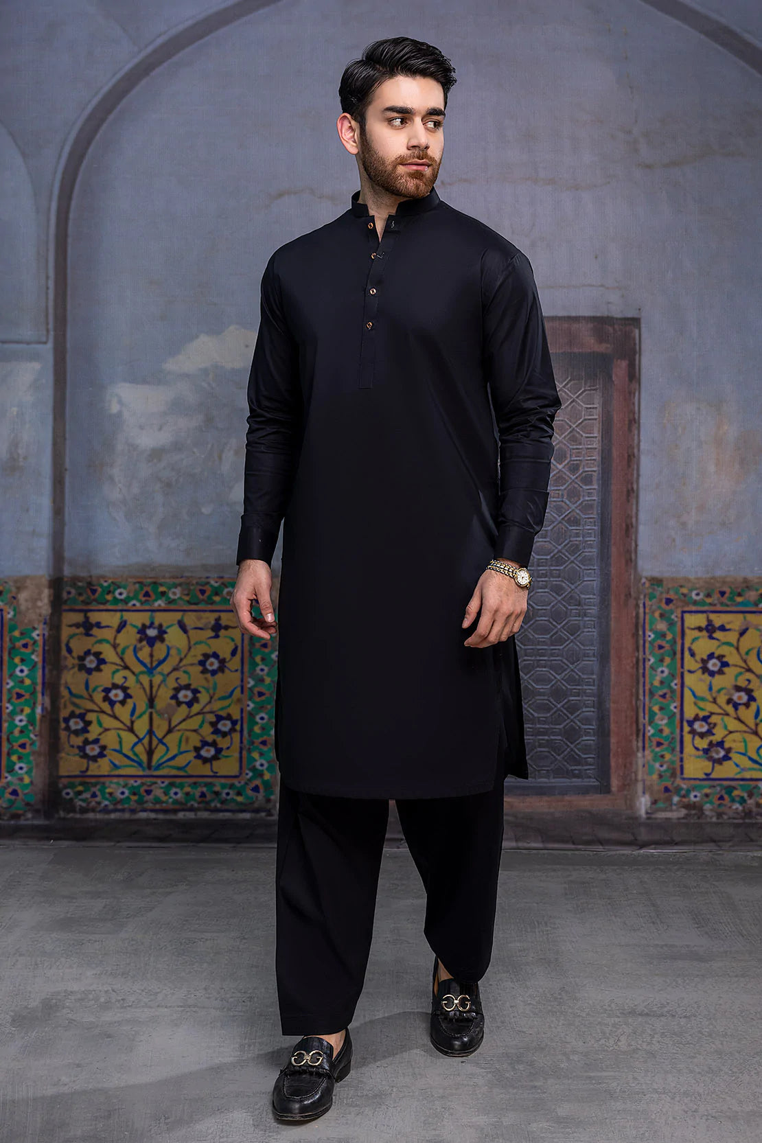 Cotton suit full jet black Men unstitched suit
