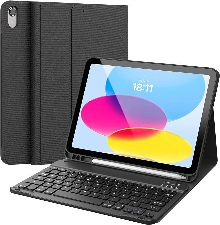 Keyboard Case for 10th Generation 10.9-inch 2022, Detachable Bluetooth Keyboard, Stand Folio Keyboard Cover with Pencil Holder, Rechargeable Keyboard for New  10th Gen 2022 (Black)