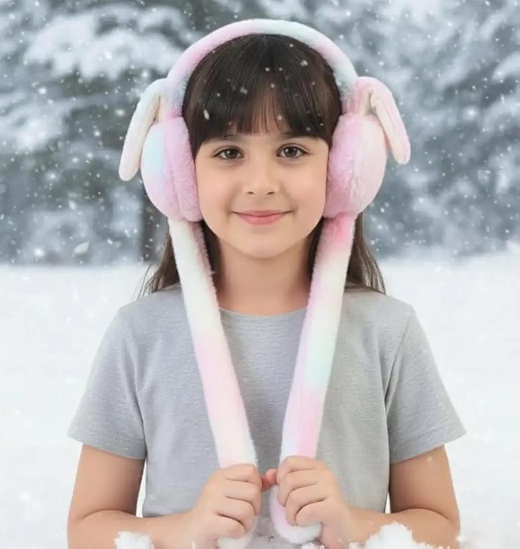 Winter Earmuffs for Kids – Soft Plush Bunny Ear Warmers with Moving Ears & Chu Chu Sound | Faux Fur Warm Ear Muffs for Girls, Boys, Women & Cold Weather Protection ( High Quality)