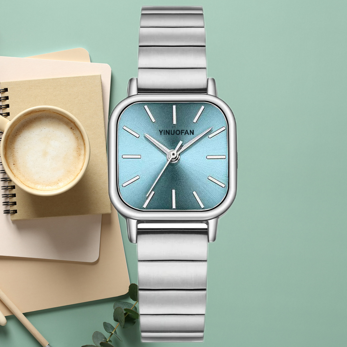 Women’s Minimalist Square Quartz Watch with Stainless Steel Expansion Band