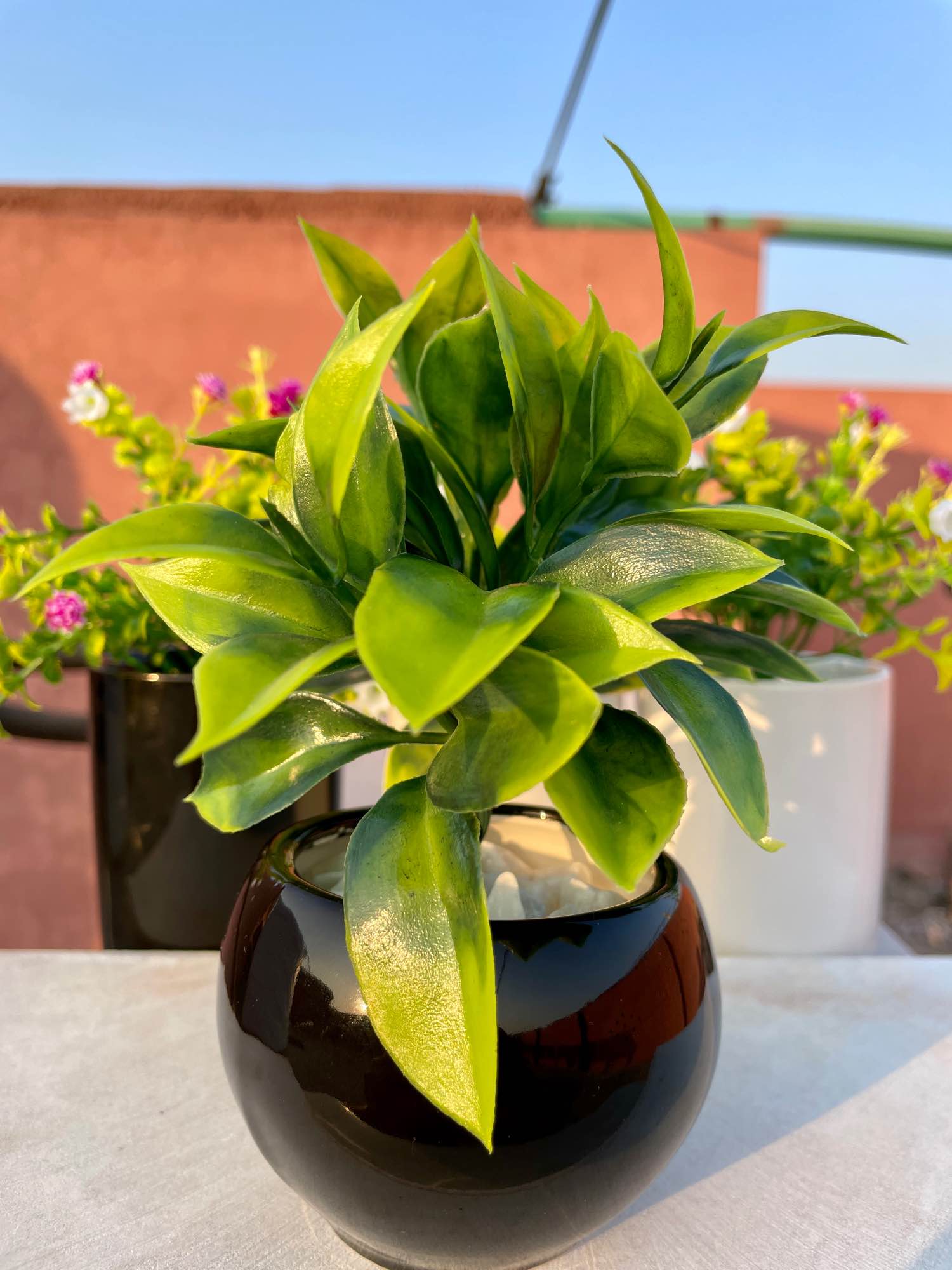 Artificial plant Mini Round Pott Small Greenery Decor For your office table indoor Decor Bedroom shelf and Bathroom