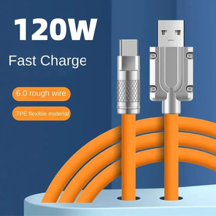 Universal 120W Liquid Silicon Fast Charging Data Cable Micro USB Type C 6mm Thickness for Samsung Redmi Oppo Realme OnePlus