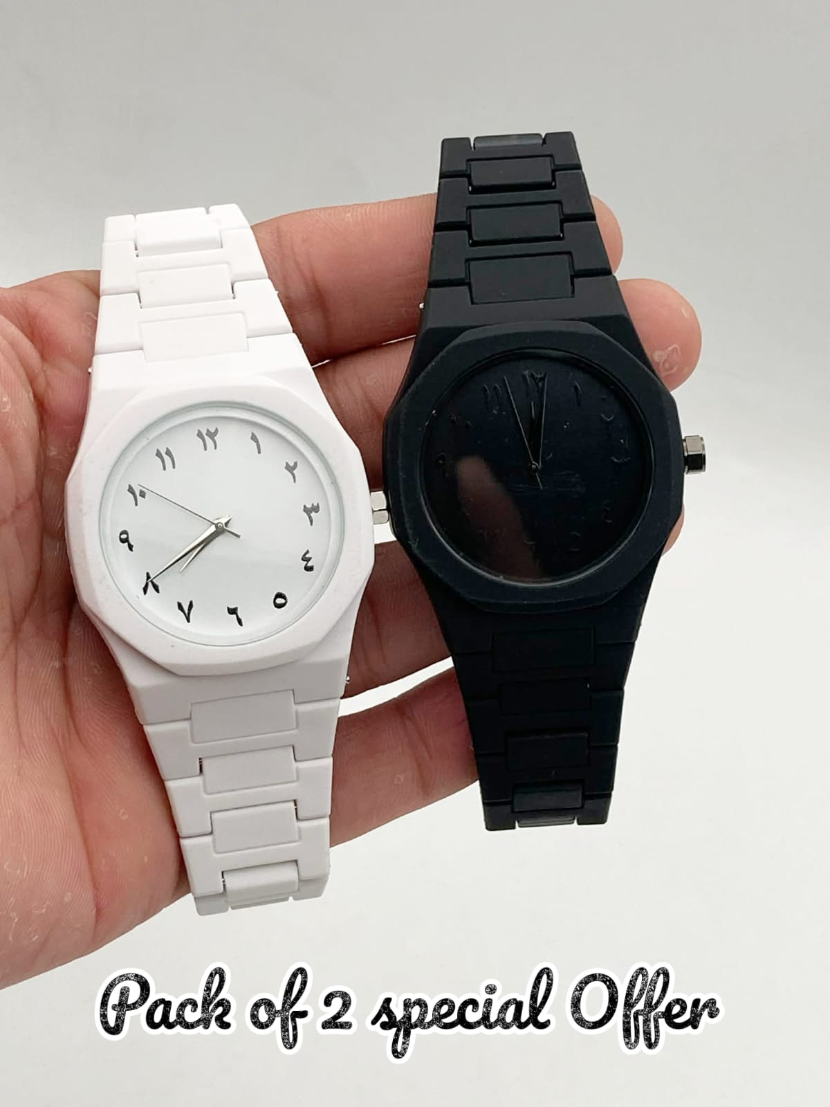 ARABIC AURA WHITE AND BLACK WATCH /UNISEX/CHAIN WATCH/ARBIC WATCH /PAIR OF 2 /COUPLE WATCH