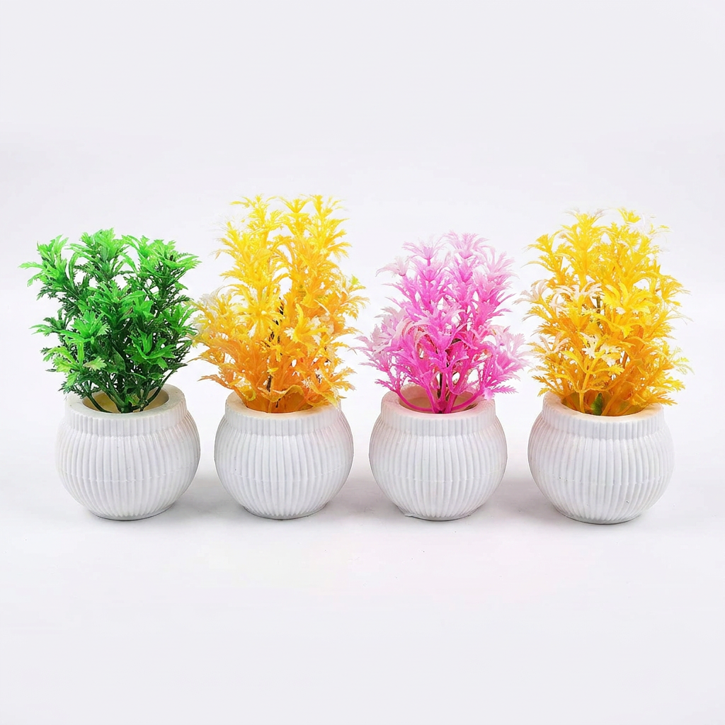 Plant Artificial Decoration Piece with pot Best for home & Office Decoration purpose 4inch height (Pack of 4 & pack of 8)