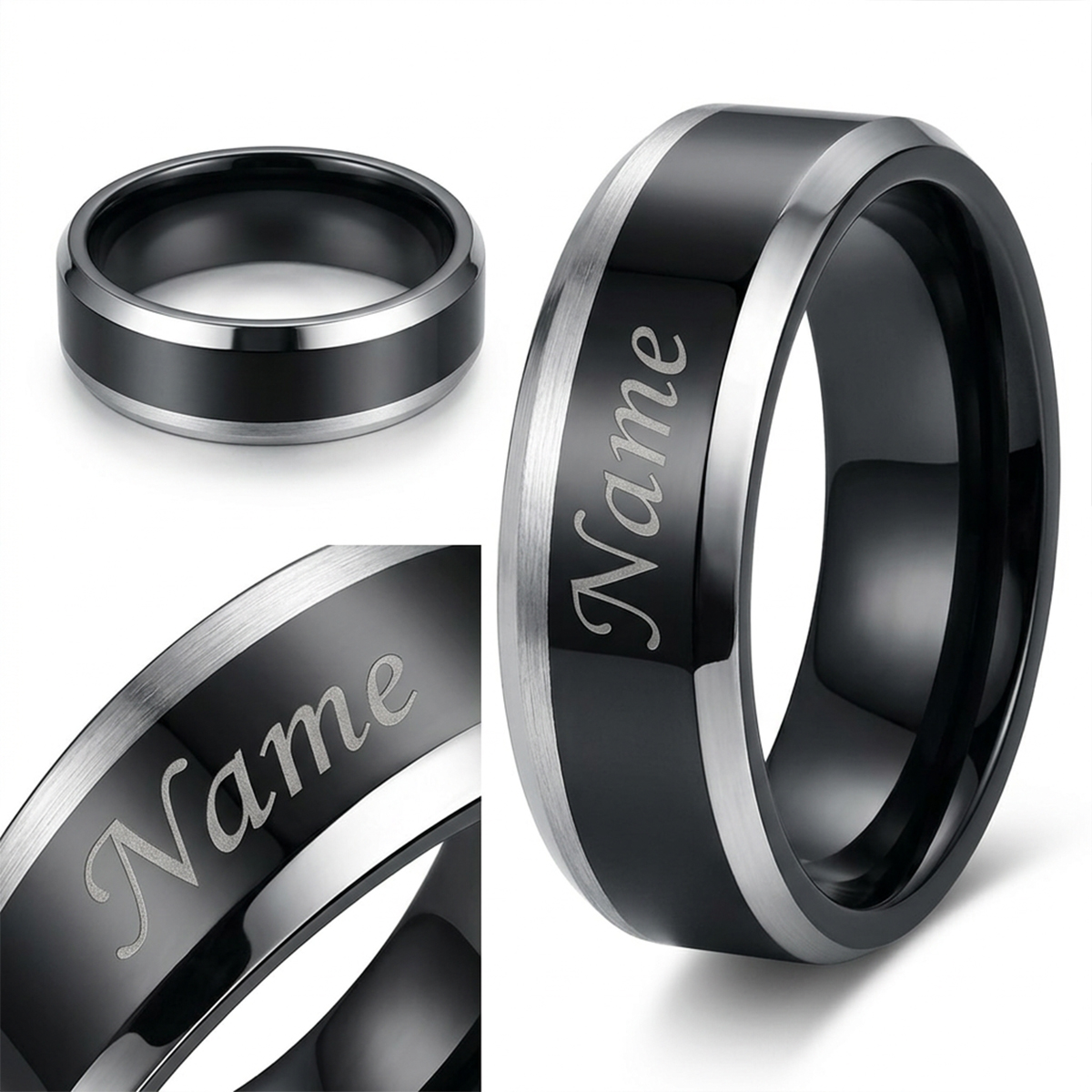 Customized Black Name Rings – Premium Stainless Steel with Free Engraving & Gift Box