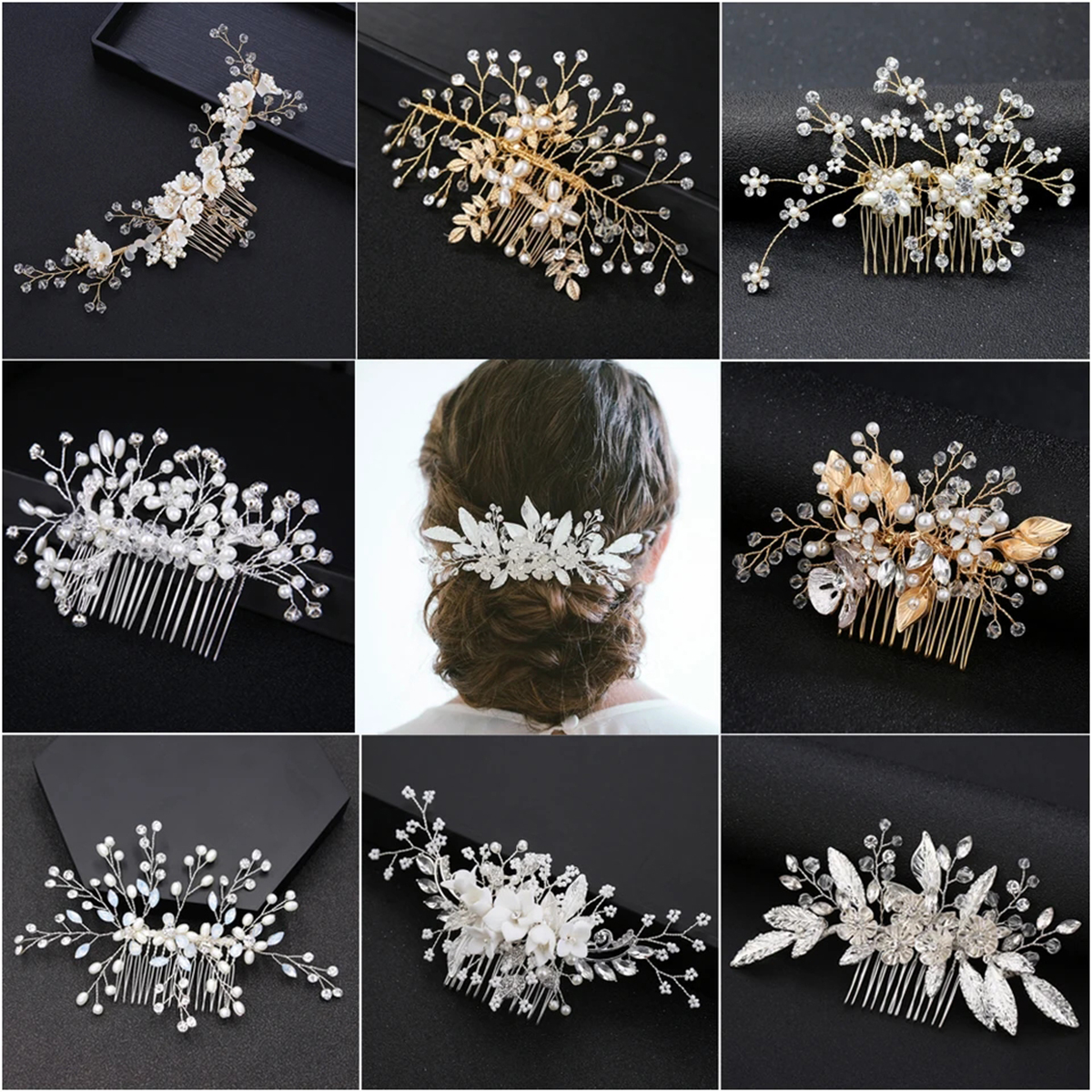 Bridal Wedding Hair Comb For Women Handmade Crystal Flower Design With Pearl Detailing Hair Accessory