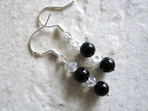 Black pearl premium crystal and silver earrings