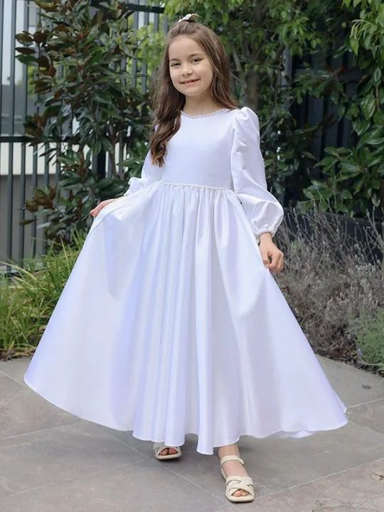 Pearl Beaded Lantern Sleeve Maxi Dress For Girls