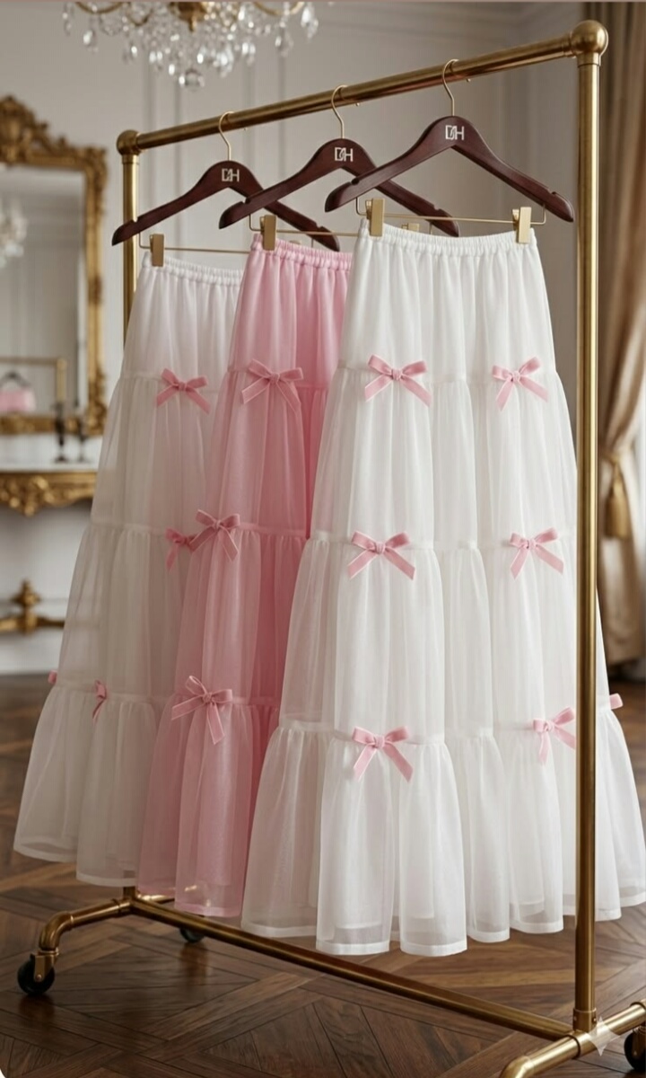 Girls Stylish Trending Korean Skirt with Bow details _Comfortable elastic waist fit for every size _Fabric Include Net and chiffon_Perfect for Party Wear