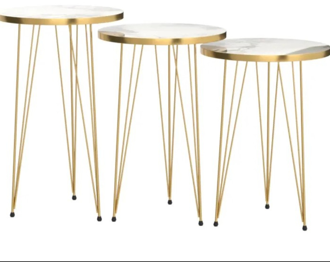 1 Pcs / Set of 3 Round Coffee Table HIGH Gloss Nesting End Tables - Round Wood Stacking Coffee Side Accent Tables with Metal Legs - Coffee Table - Side Table - Study Table -  Sturdy Easy Assembly - 3 Piece Modern Nesting Table