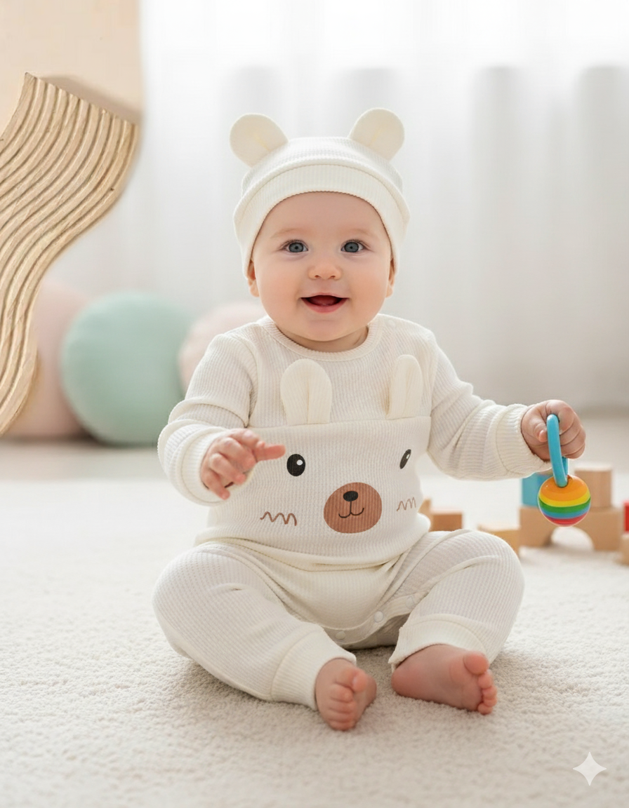 Baby Romper , New Born Baby Romper, Imported Fabric Romper, Girls Romper ,Boys Romper , Soft Fabric Romper, Adorable Printed Long-Sleeve Romper with Hat, Perfect for Outdoor, Baby Rompers for Baby Girl, Baby Rompers Winter, Baby Rompers Unisex