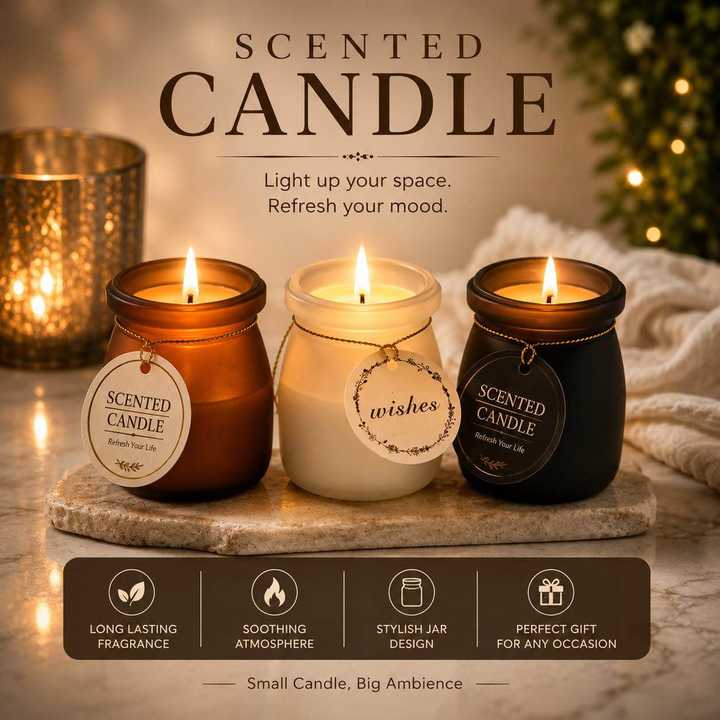Scented Candle with Wooden Lid | Long Lasting Fragrance Candle | Decorative Aromatherapy Candle | Home Decor & Gift