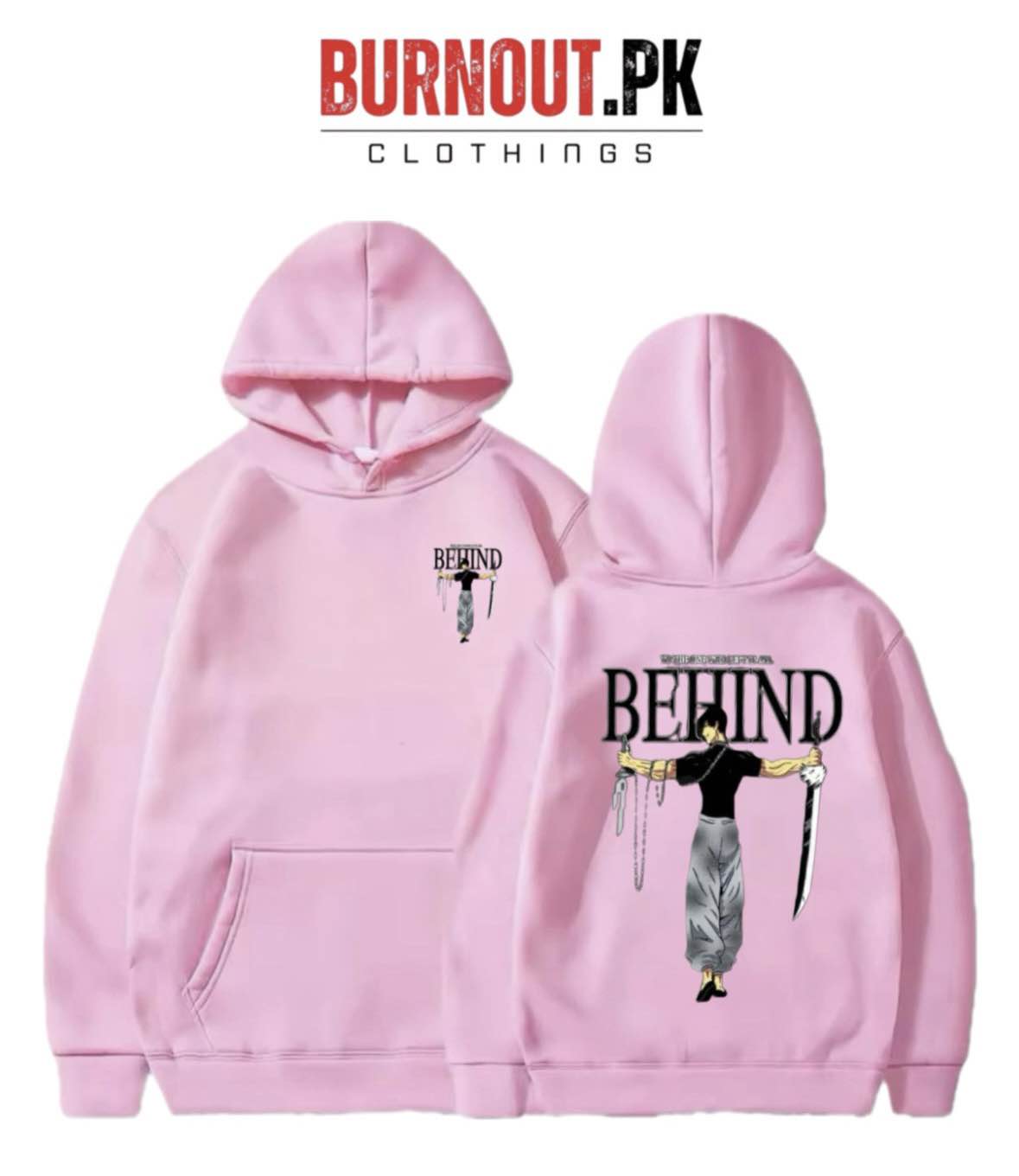 BURNOUT.PK NEW TRENDY WINTER COLLECTION PREMIUM QUALITY FRONT BACK BEHIND PRINTED HOODIES FOR MENS + WOMENS AND BOYS