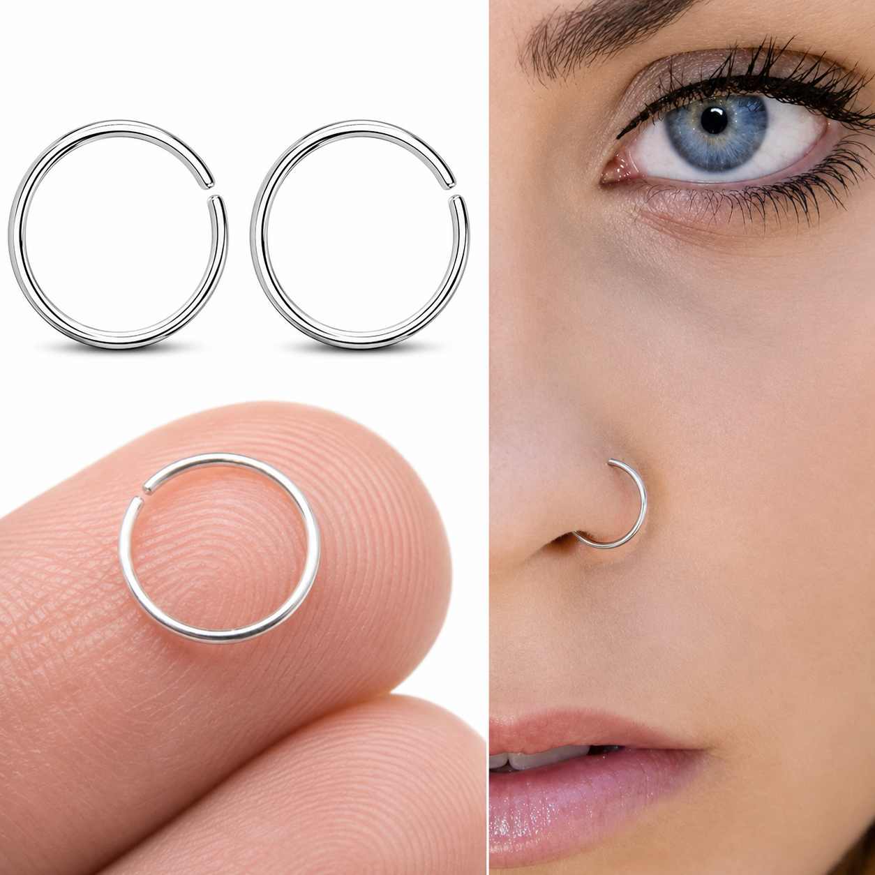 20 Pcs Golden And Silver Color 8mm Nose Ring Plain Nose Pin For Piercing Stainless Steel Nose Stud For Women Girls Daily Wear
