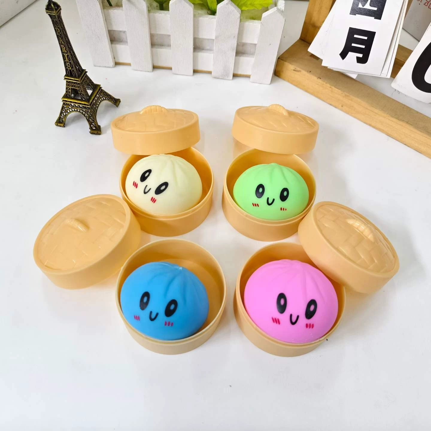 Cute Cartoon Bun Squishy Toy With Mini Bamboo Steamer Box Slow Rising Dumpling Squishies Multicolor  Squeeze Toy