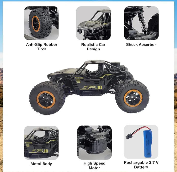 Toyz Remote Control Plastic Racing Car, Rock Crawler 4 Wheel Drive Metal Alloy Body Remote Control Rock Climber High Speed Monster Car (Assorted Colour)