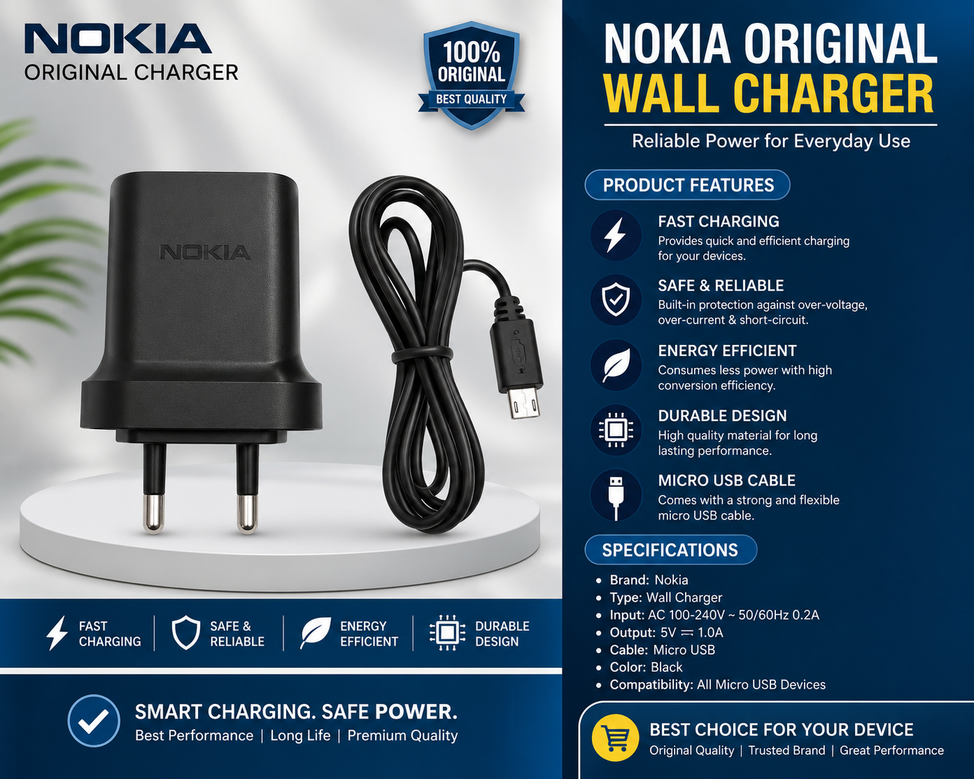 Original Nokia Wall Charger + Micro USB Cable