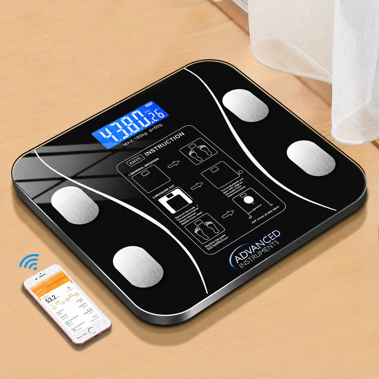 180 Kg Digital Weight Machine Weighing Scale with Bluetooth Body Fat for Human Body Weight Smart LED Scales Weight, Bathroom Scales Electronic for Household, Personal Scale Fitness Temperature Measure