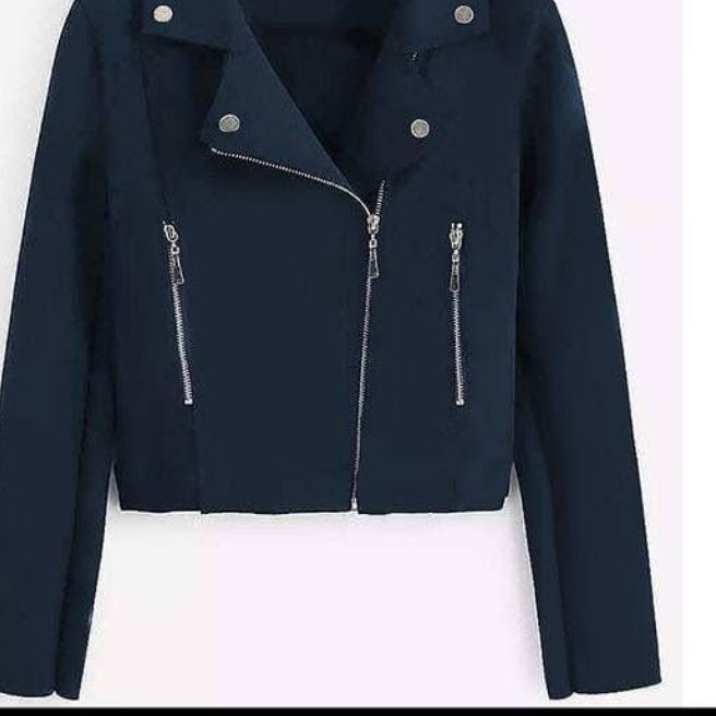 Womens biker Jacket*

Stuff-Double Fleece 
(High Quality)
*Compaign Price :1699Pkr/-*
Available in 2 colours Jet Black,Navy Blue

Size chart 
Chest-19/20
Length-21
Sleeves-22
Shoulders-17
Arm Measurements-8