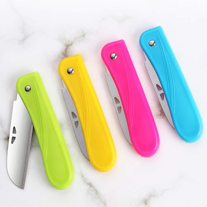 fruit knife small,New Foldable Fruit Knife Set,paring knife set of Exquisite and Beautiful,Small and Easy to Carry,suitable for Most Types of Vegetables and Fruits,4 Pieces(red, Blue,green,yellow) price in Pakistan
