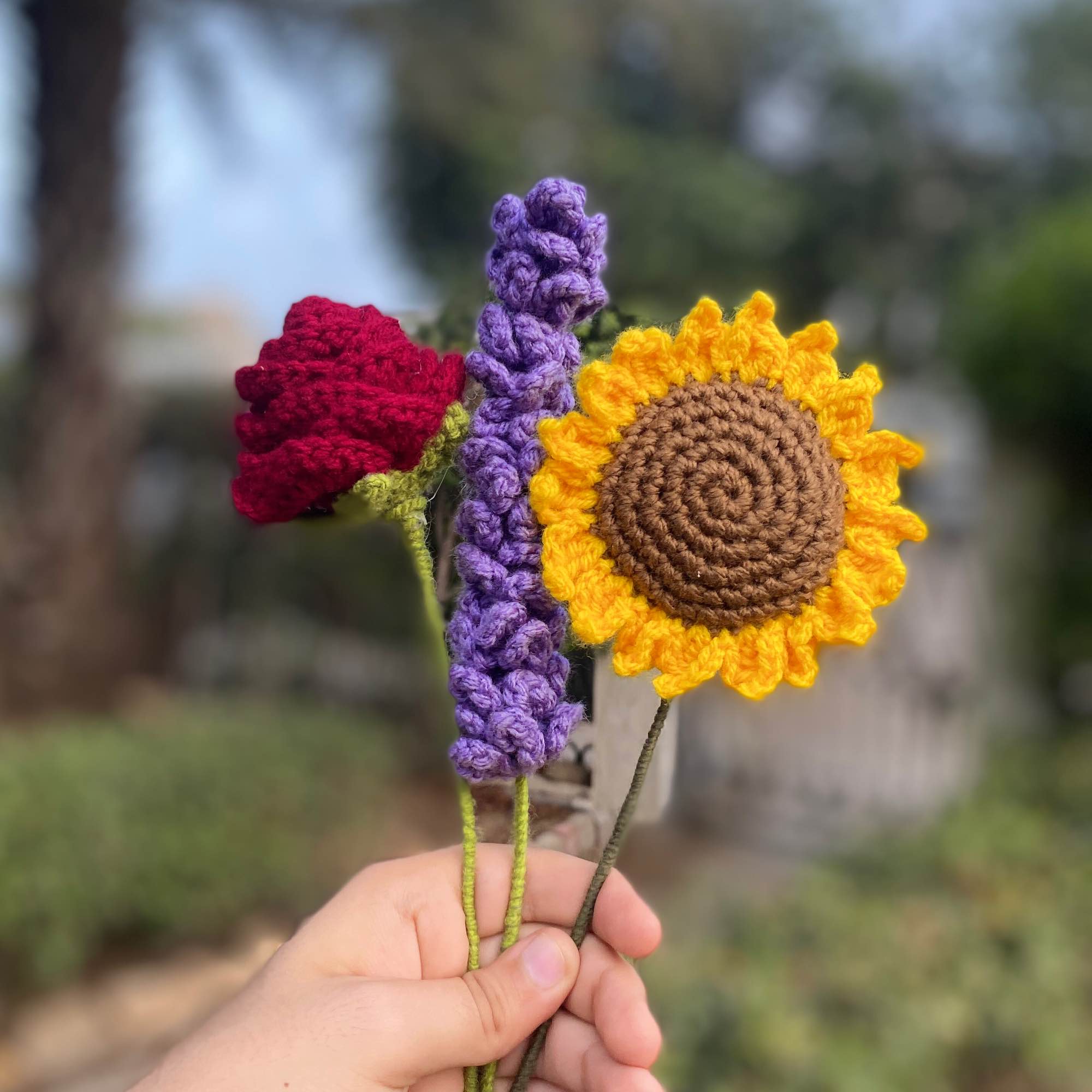 Crochet Handmade Artificial Flowers Rose, Sunflower, Tulip, Lavender