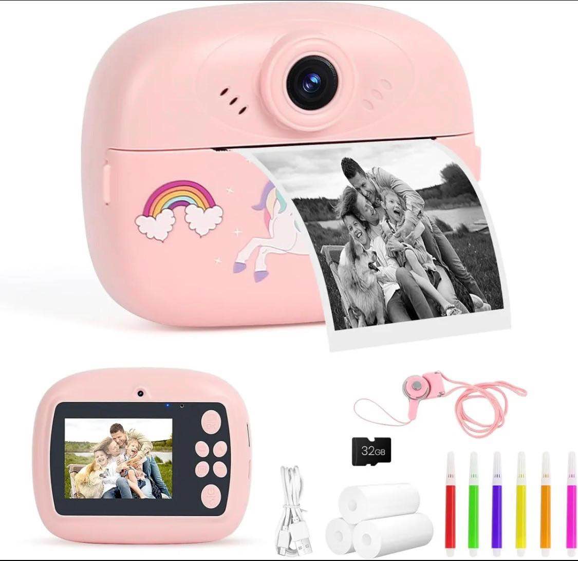 D8S CHILDRENS TIME FRONT/BACK REAR HD DIGITAL THERMAL PRINT CAMERA 1080P 48MP PINK