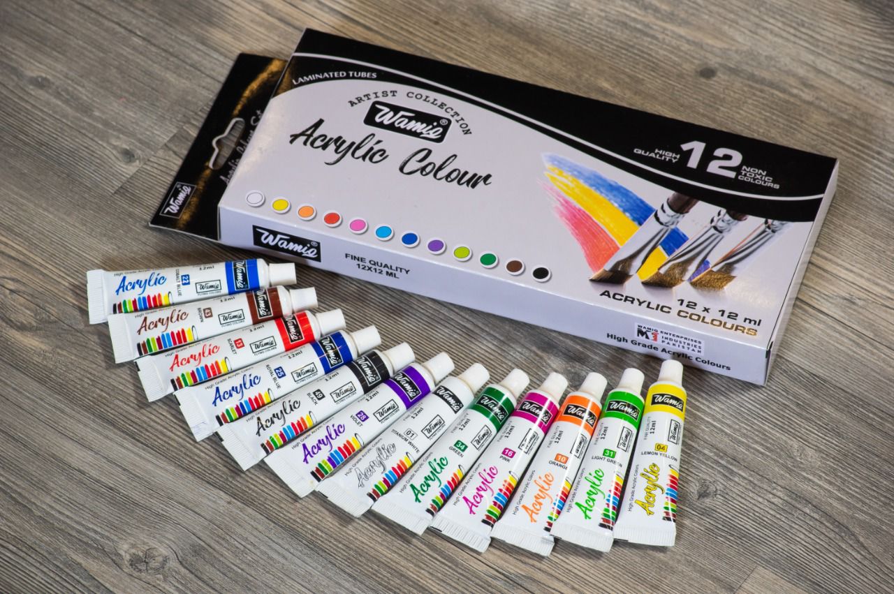 set of 12 acrylic paint tubes 12ml of 12 pcs.brilliant acrylic colours