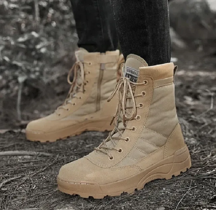 ‎Men’s Tactical Military Boots – Durable High Ankle Army Shoes with Zipper & Lace – Ideal for Polic, Security Guards, Patrolling & Hiking