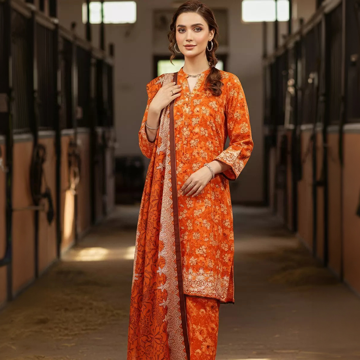 Salitex 3 Piece Unstitched Printed Khaddar Suit (SUNS7ASI274) Season: Winter