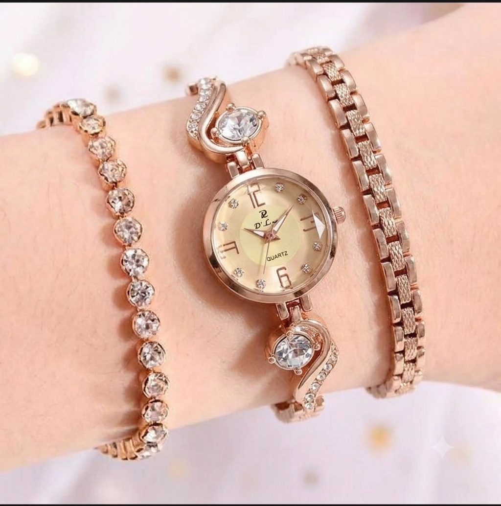 Watch for Girls and Watch for Women Luxury Diamond Ladies Watch | Fancy Crystal Rhinestone Quartz Bracelet Watches | Elegant Party Wear Chain Wristwatch | Fashion Jewelry Bling Timepiece Gift for Her | Rose Gold, Silver, Black and black dial watch