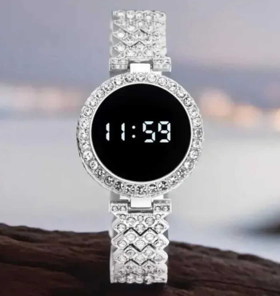 Stylish Women’s Luxury Diamond Watch – Stainless Steel Band LED Touch Electronic Watch