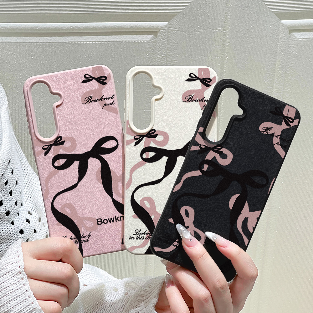 Black Pink Double Layered Bowknot Phone Case For  S25 Ultra S24 FE S23 A17 A56 5G A16 A55 A36 A53 A35 A06 A07 A26 Cover