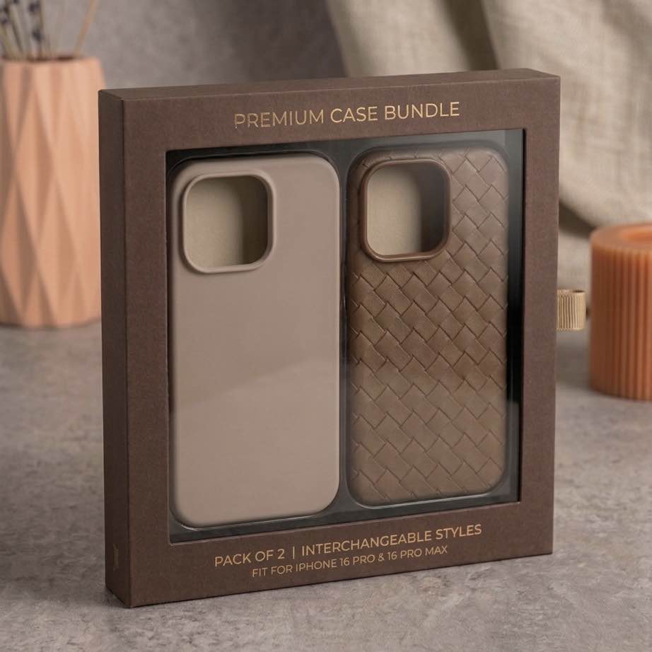 Case Bundle (Pack of 2) Orange & Desert Brown | Luxury Woven Leather & Silicone Back Cover