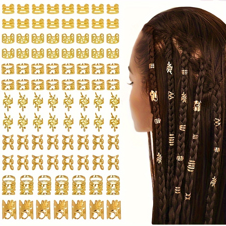 70Pcs Hair Beads Hair Cuffs Braiding Hair Rings Alloy Hair Charms For Loc Braids Hair Adjustable Metal Braid Hair Accessories