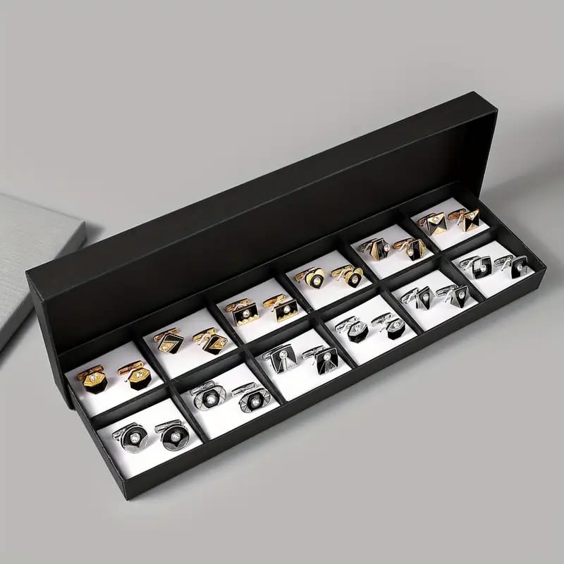 12 Piece Cufflinks With Tray Packing, Beautiful Gift Set Box For Mens