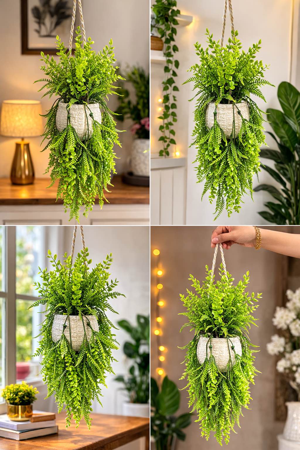 Artificial Hanging Plant with Decorative Pot – Home & Office Wall Hanging Green Plant Decor