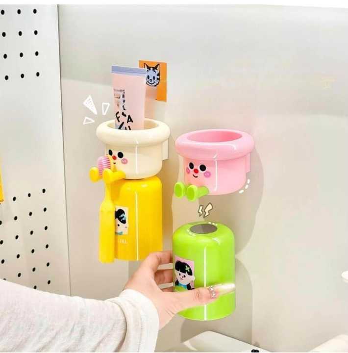 Wall Mounted Toothbrush Holder | Upside Down Toothbrush Cup | Magnetic Gargle Cup | Punch Free Bathroom Organizer | Toothbrush Storage Rack