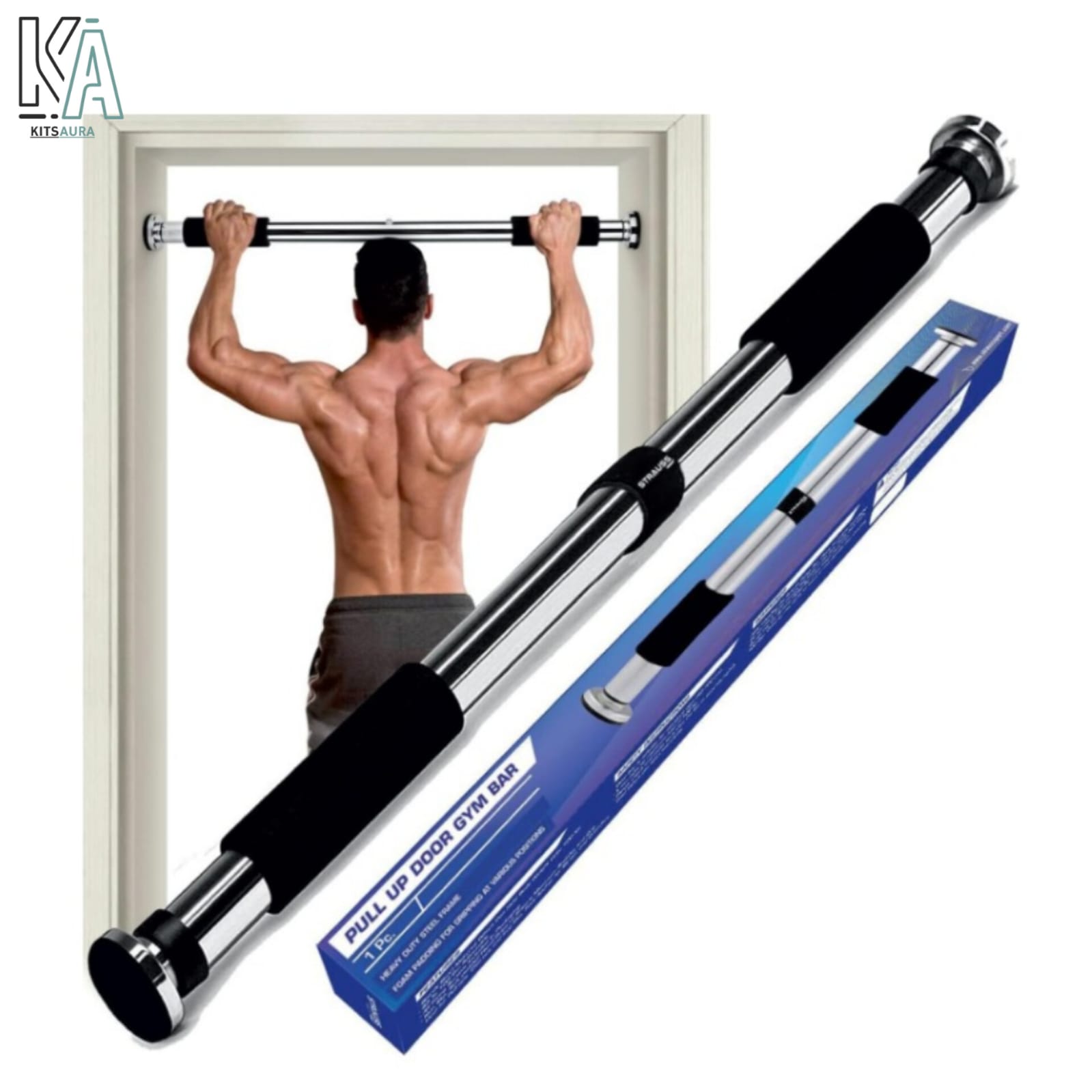Iron Door Way Gym Bar – Adjustable Pull Up Bar for Doorway  Chin Up Bar Rod Stand for Home Gym Fitness, Adults & Kids  Door Pullup Bar with Strong Grip Handles