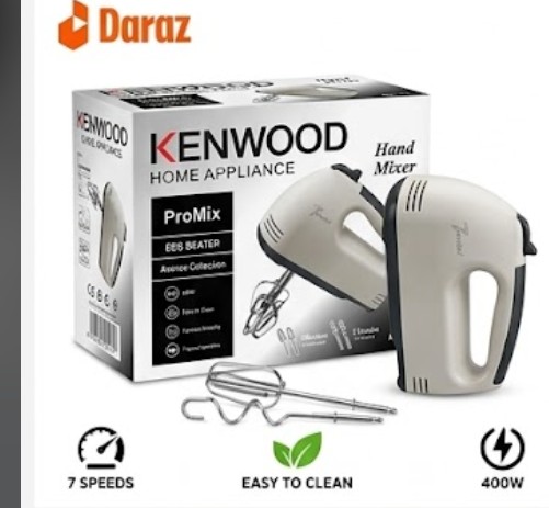 Kenwood ProMix Egg Beater & Hand Mixer (KN-101) - 400W 7-Speed with Stainless Steel Beaters and Dough Hooks