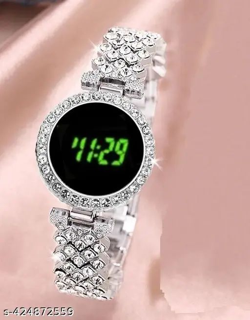 HOT DEAL NO 1 Full Diamond Touch Screen LED Watch Steel Chain with Diamonds Ladies Watches For Female Women Girl