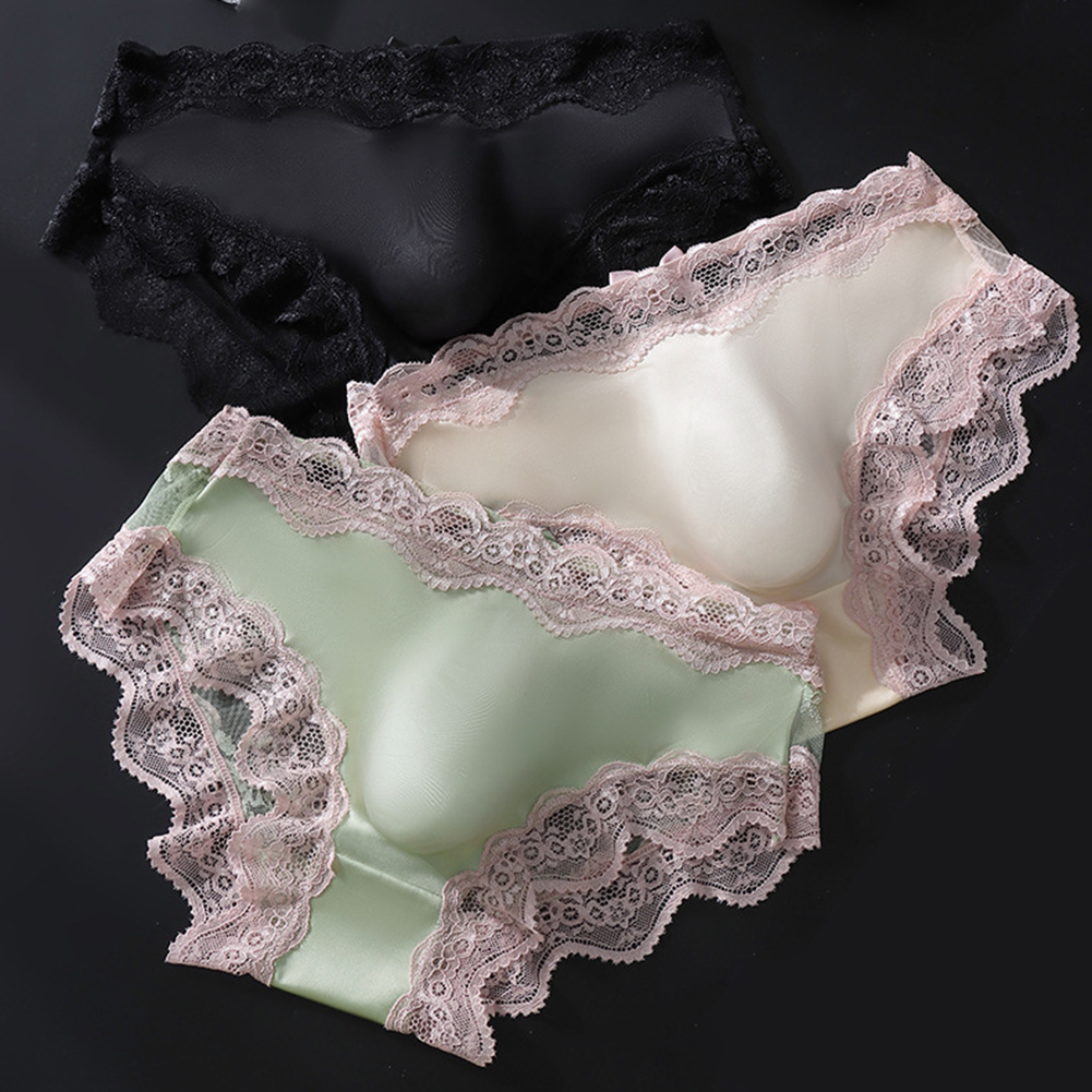 Men's  Lace Underwear Ice Silk Briefs Underwear 3D Bulge Pouch High Elastic Breathable Panties Smooth Male Lingerie