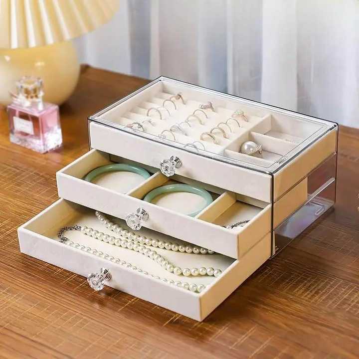 Acrylic 3 Drawer Jewelry Organizer | Transparent Jewellery Storage Box | Makeup & Accessories Organizer | Ring, Earring & Necklace Holder